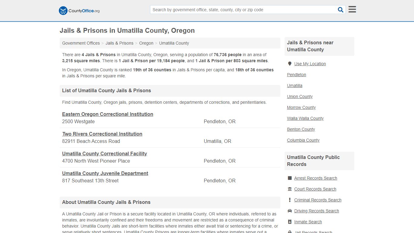 Jails & Prisons - Umatilla County, OR (Inmate Rosters ...