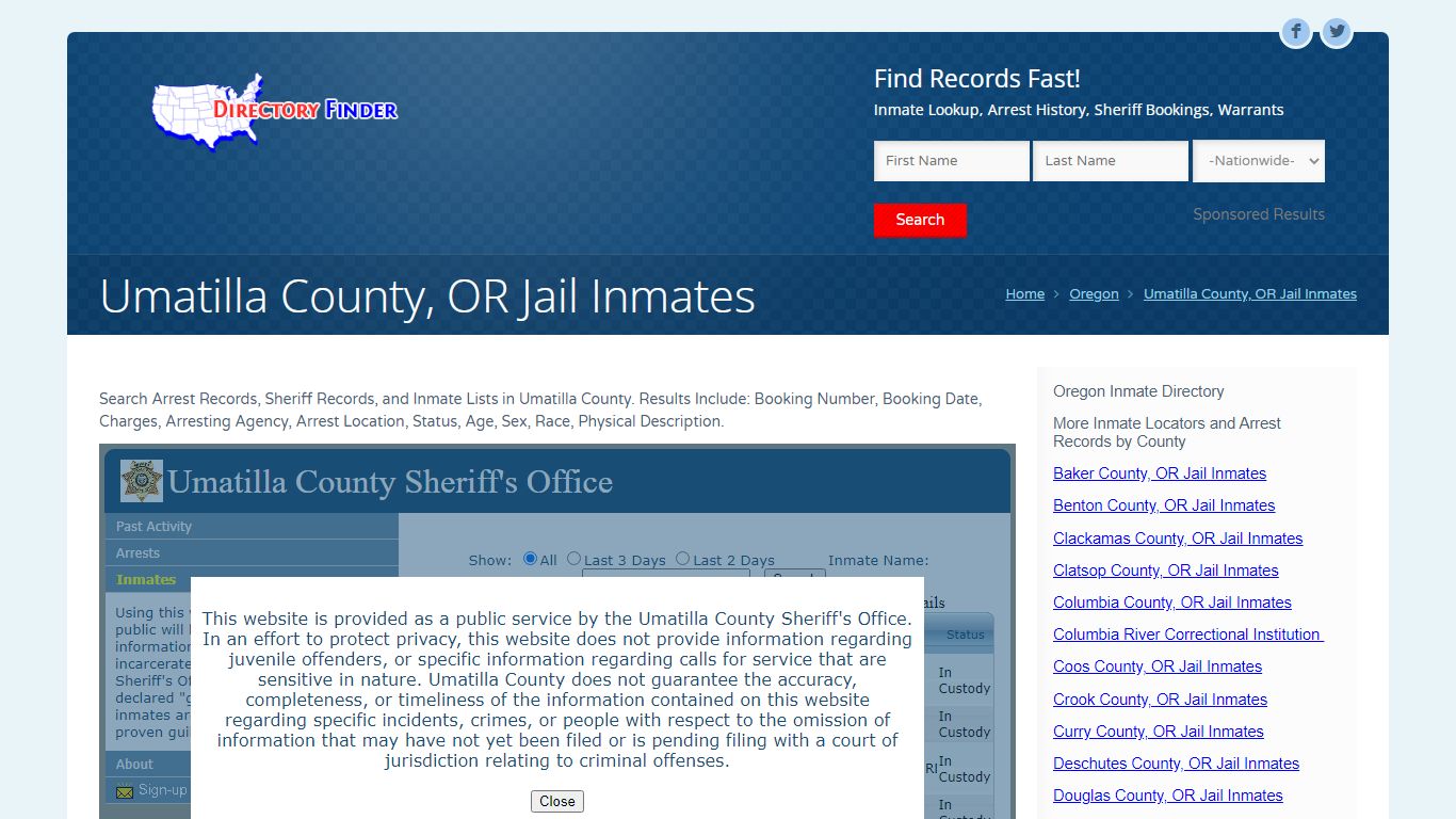 Umatilla County, OR Jail Inmates | People Lookup